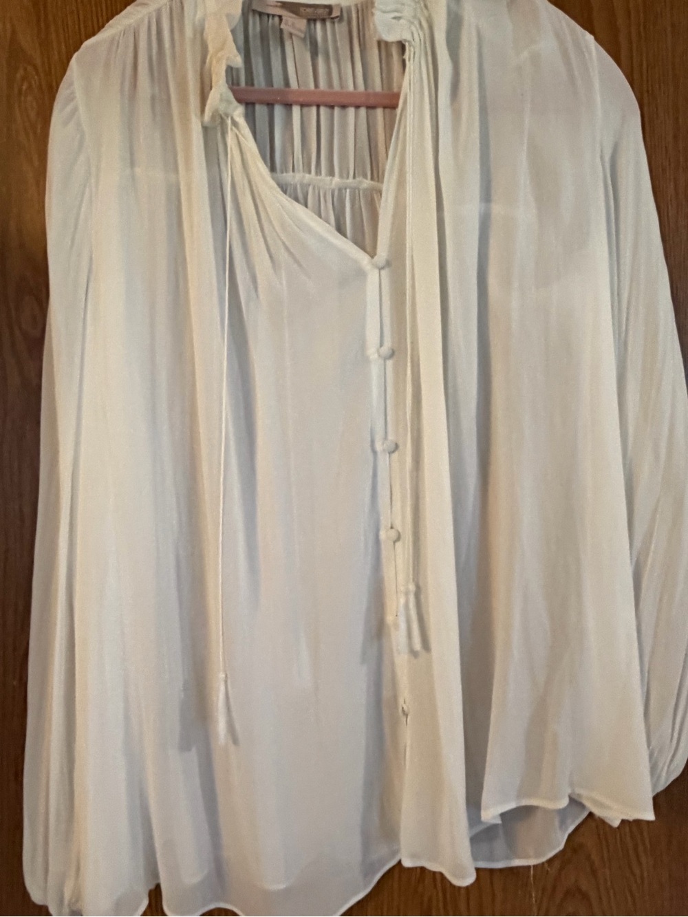 Forever 21 Ivory Tie-Neck Peasant Blouse